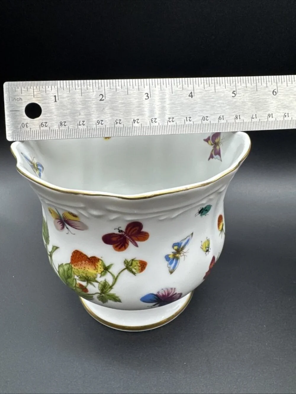 VTG Ardalt Lenwile #6166 Strawberry Butterfly Insect Cachepot Planter 5” Japan